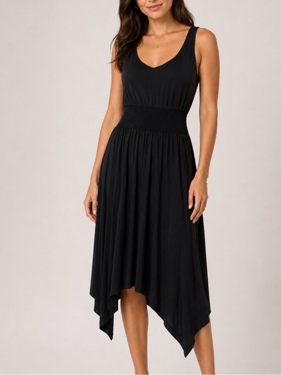 Sundance Dresses & Skirts - SUNDANCE DRESS - Black Rayon/Poly Knit Hanky Hem Elastic Waist, Midi Maxi SZ SM